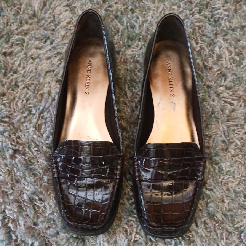 Anne Klein Croc-Embossed Dark Brown Loafers